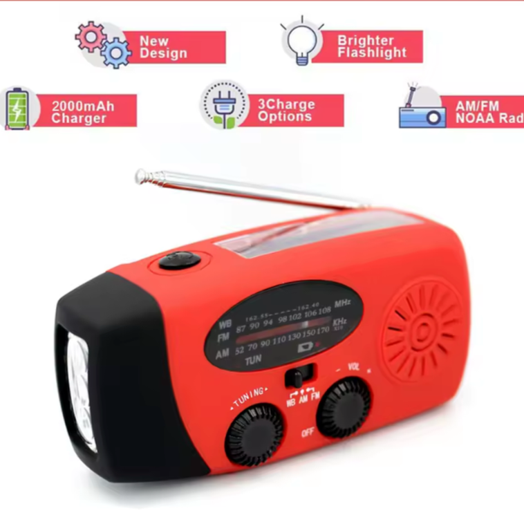 Emergency Solar Radio Hand Crank Power Bank with LED Flashlight - Product example