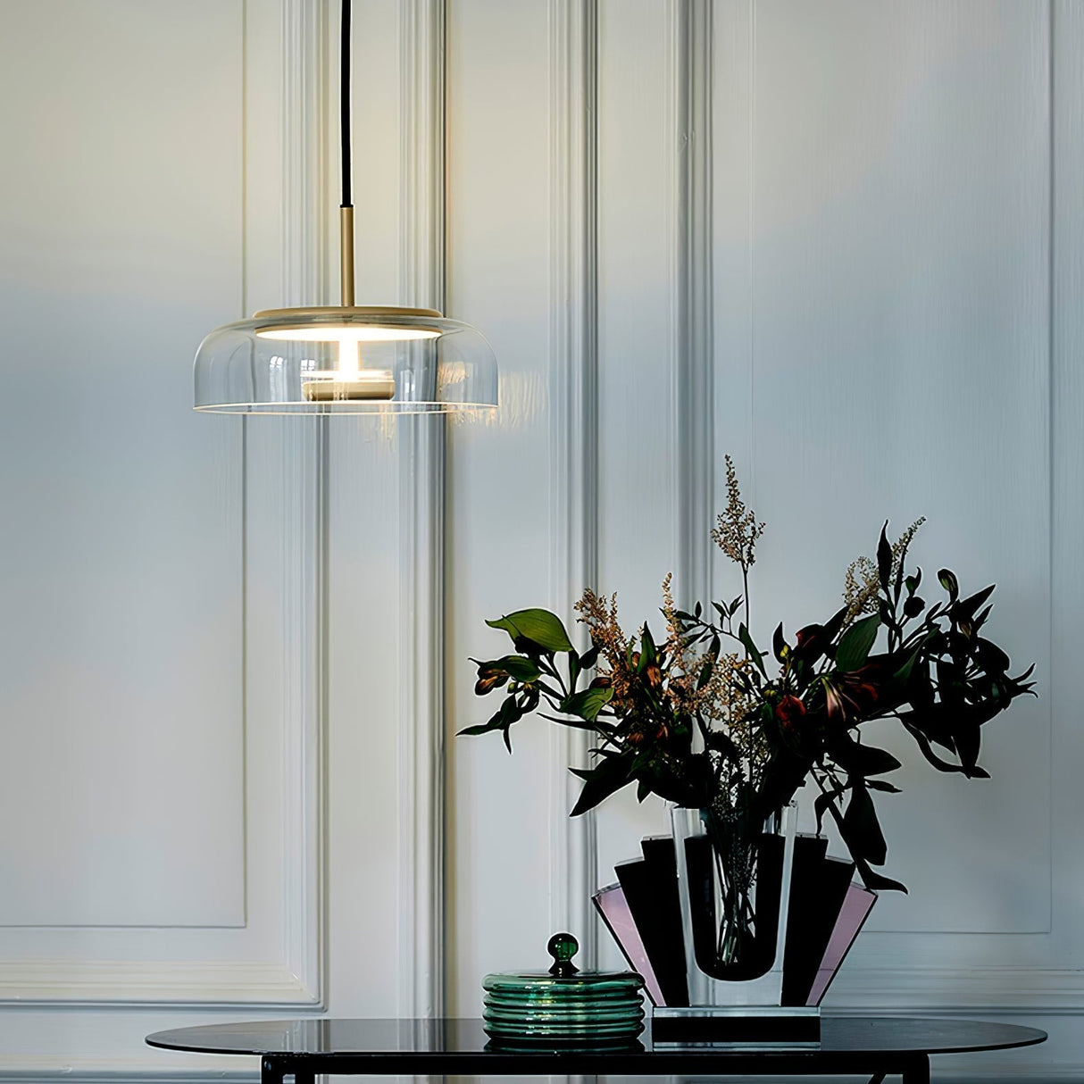 Modern Glass Pendant Light Brass and Frosted Dome Design - Product detail 6