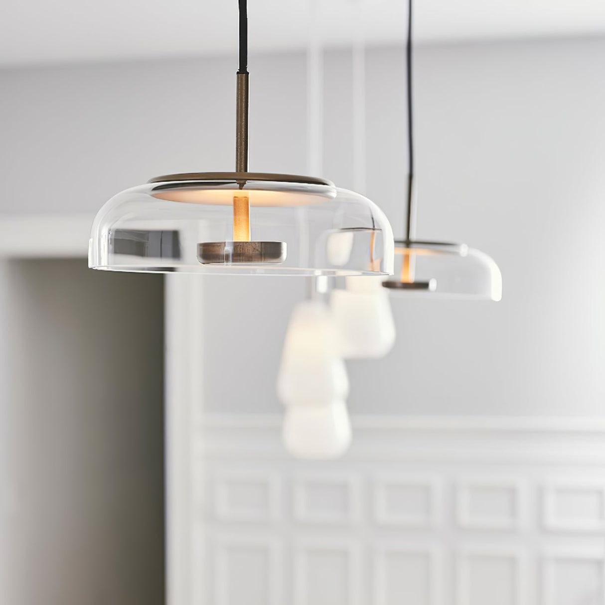 Modern Glass Pendant Light Brass and Frosted Dome Design - Product detail 4