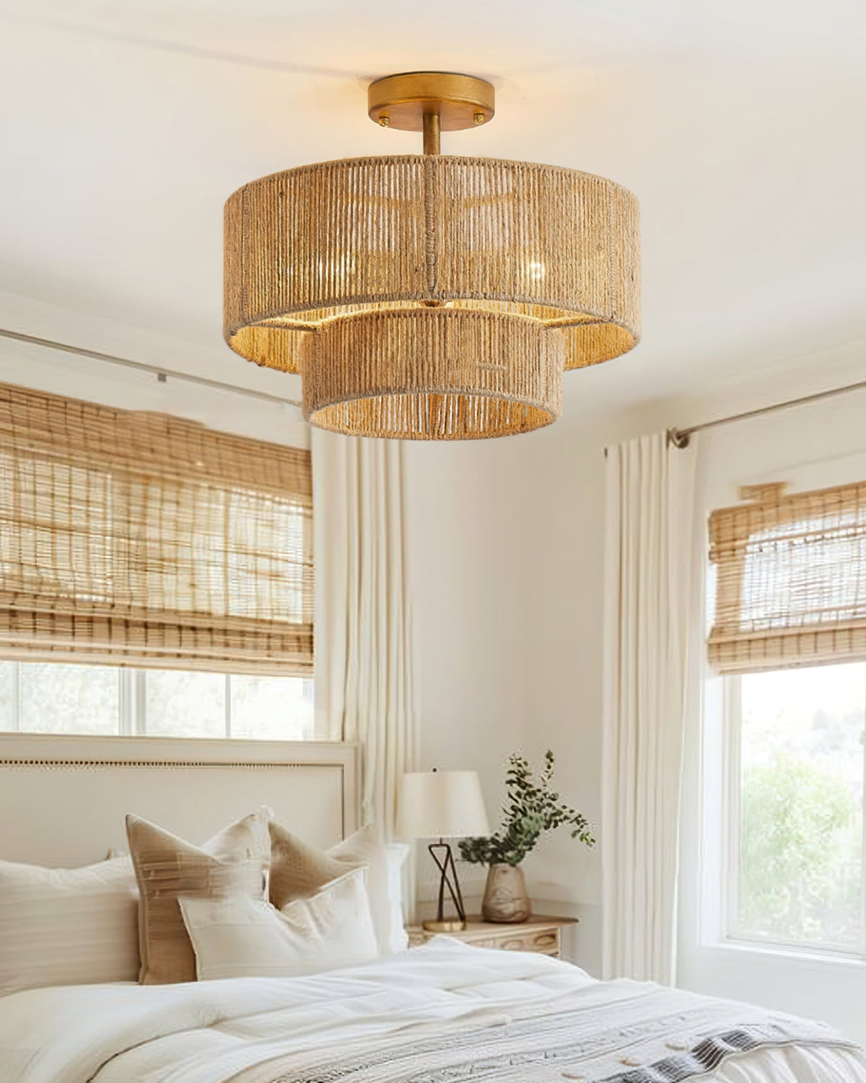 Natural Hemp Ceiling Light Double Layer Rope Design - Product example
