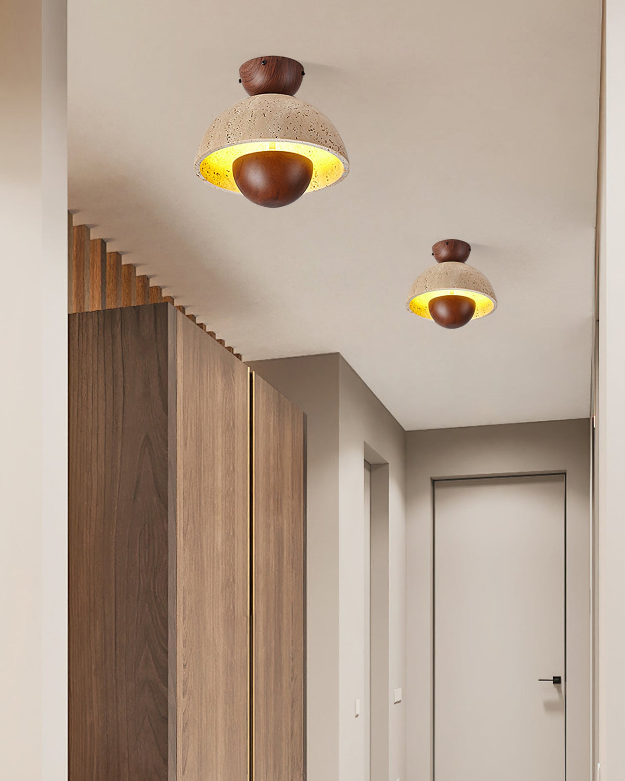 Modern Ceiling Light Travertine Wood Dome Design - Product detail 9
