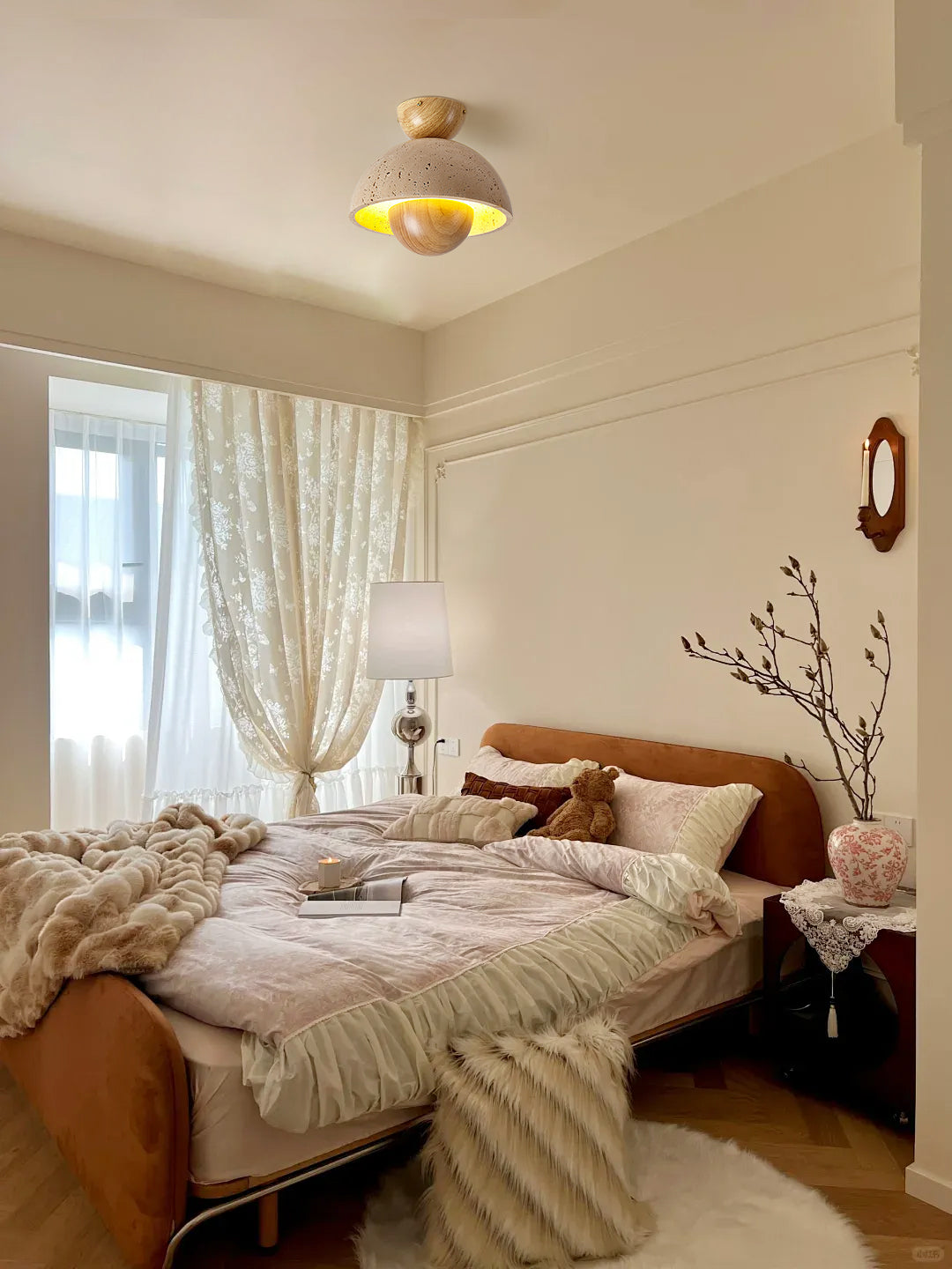 Modern Ceiling Light Travertine Wood Dome Design - Product detail 8