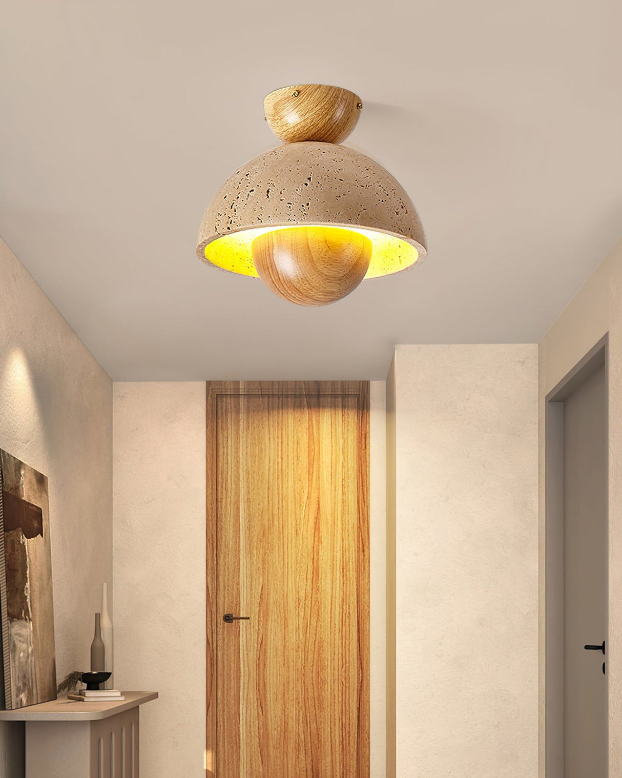 Modern Ceiling Light Travertine Wood Dome Design - Product detail 5