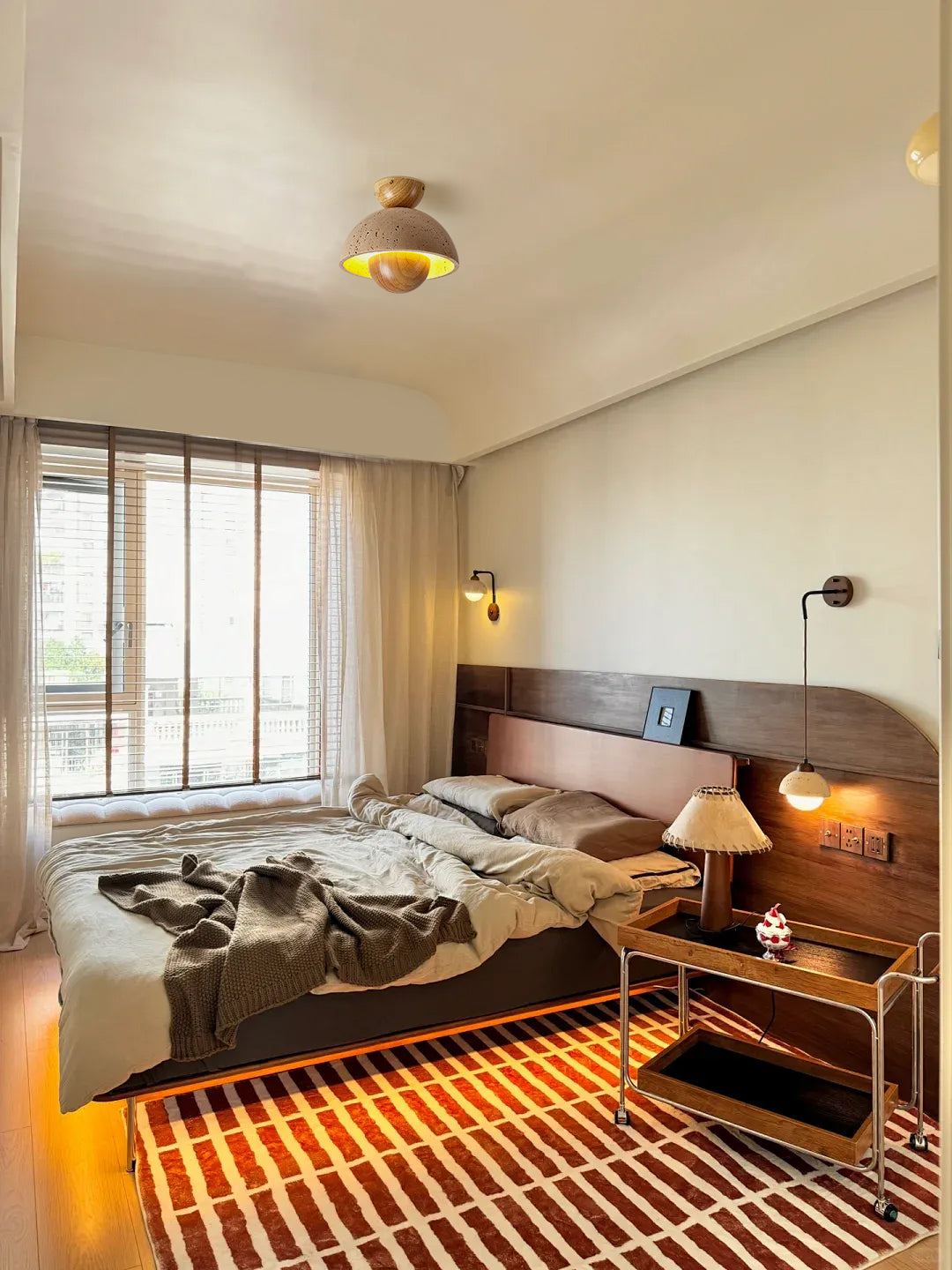 Modern Ceiling Light Travertine Wood Dome Design - Product detail 11