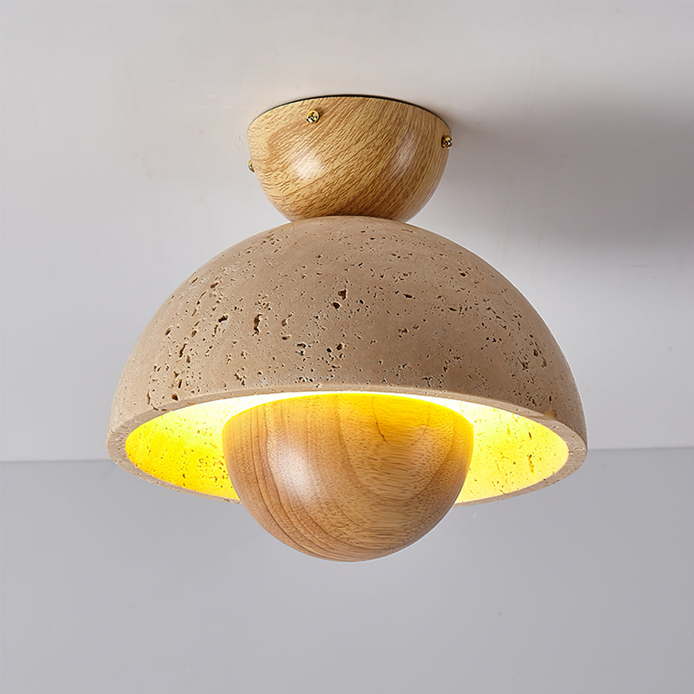 Modern Ceiling Light Travertine Wood Dome Design - Product detail 13