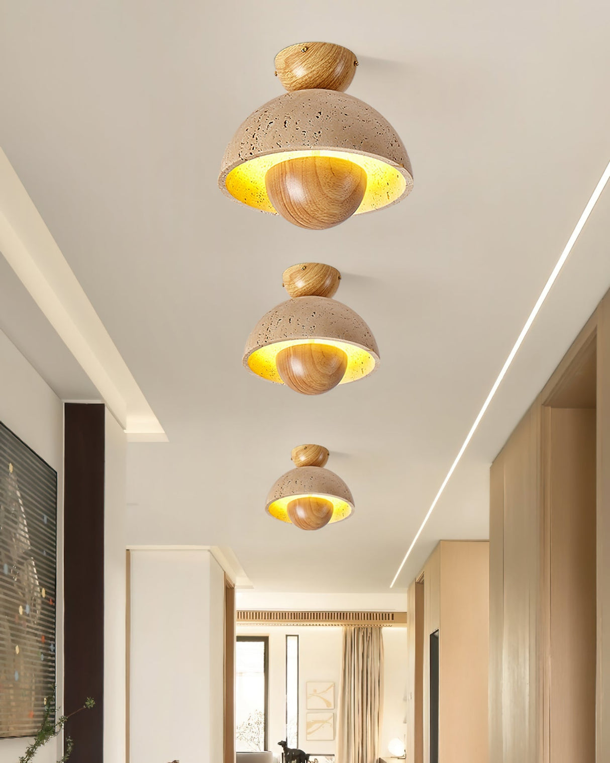 Modern Ceiling Light Travertine Wood Dome Design - Product detail 6