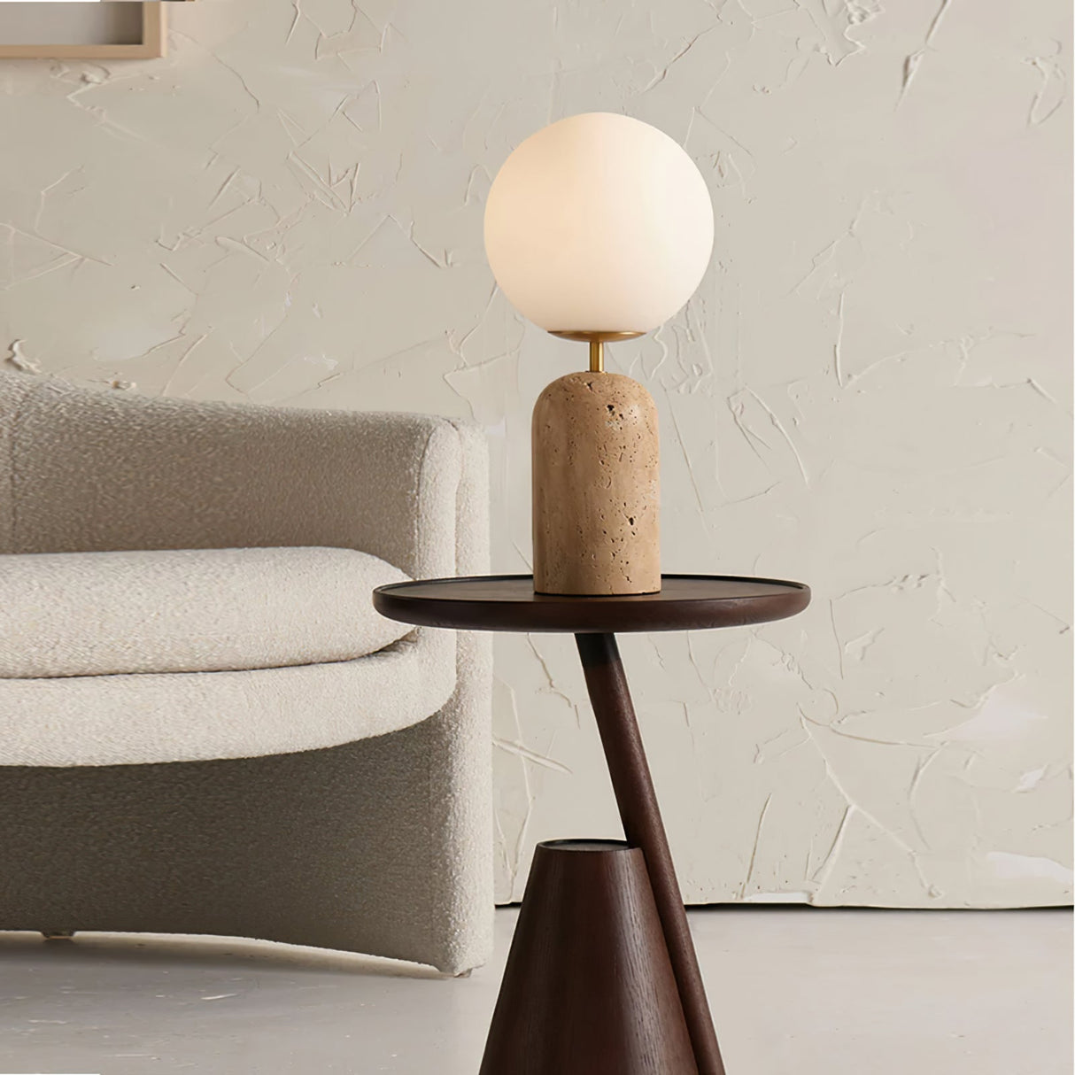 Modern Table Lamp Travertine Base With Glass Globe - Product example