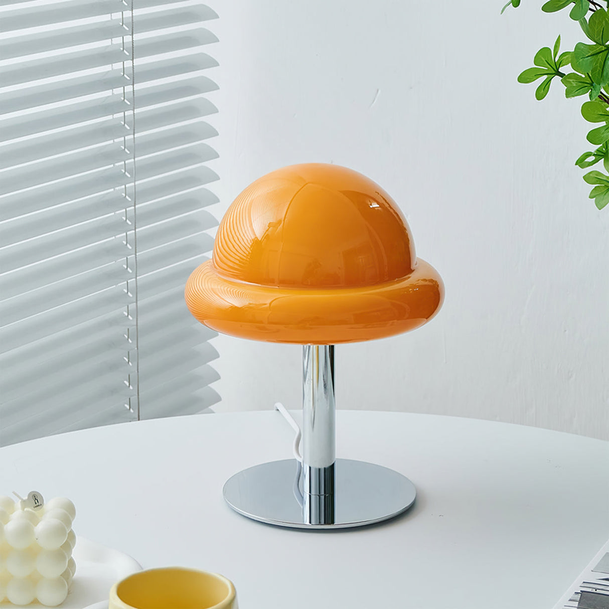 Space Age Table Lamp Orange Glass Mushroom Design - Detailed view