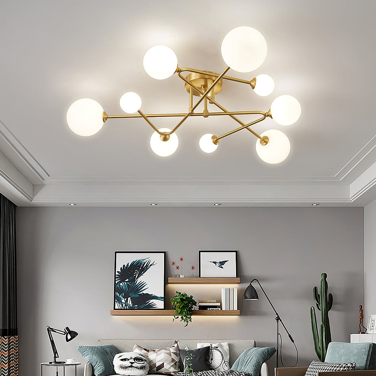 Modern Sputnik Ceiling Light  Brass Arms with Glass Globes - Product detail 14