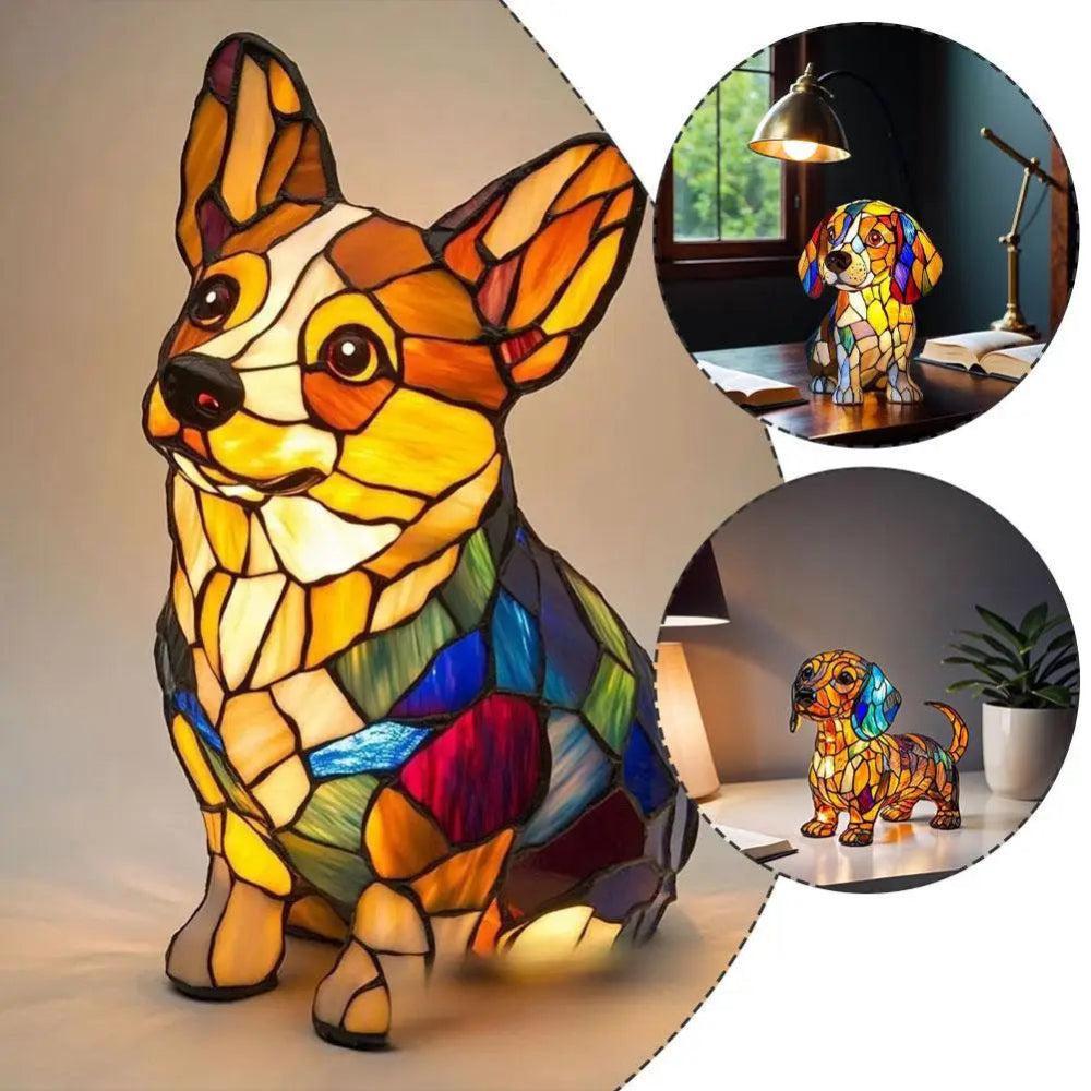 Stained Glass Dog Lamp Color Changing LED Night Light - Product detail 7