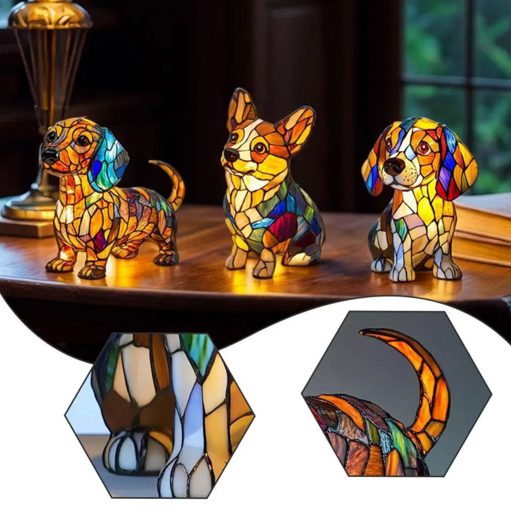 Stained Glass Dog Lamp Color Changing LED Night Light - Product detail 8