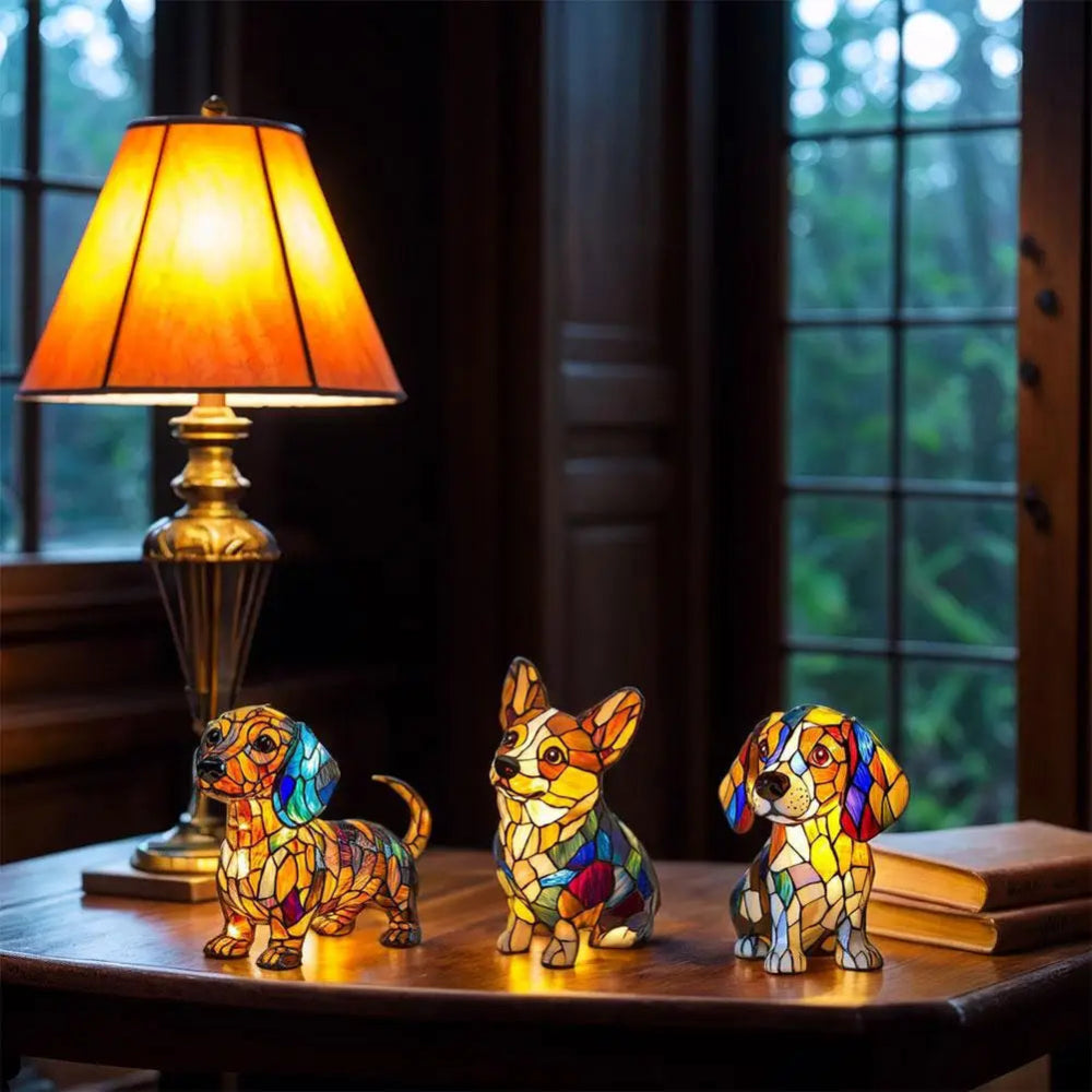 Stained Glass Dog Lamp Color Changing LED Night Light - Product detail 9