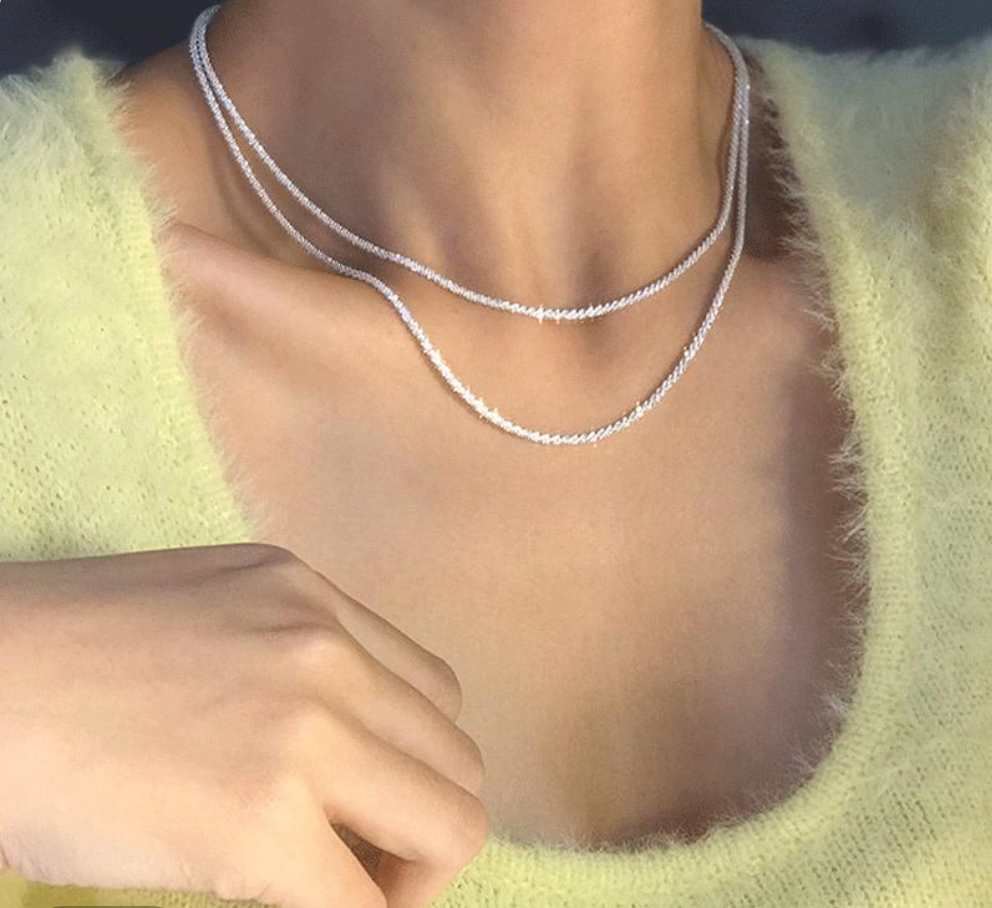 Layered Silver Necklace Delicate Sterling Dual Chain Design - Product detail 5