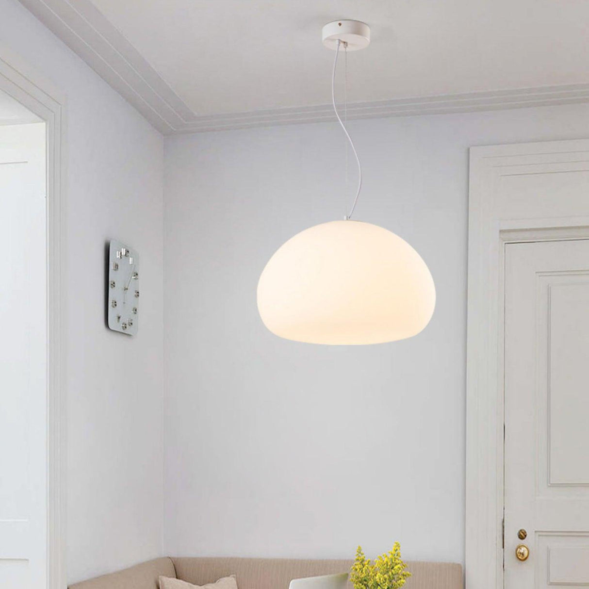 Minimalist Glass Pendant Light Dome Shaped White Shade - Product detail 12