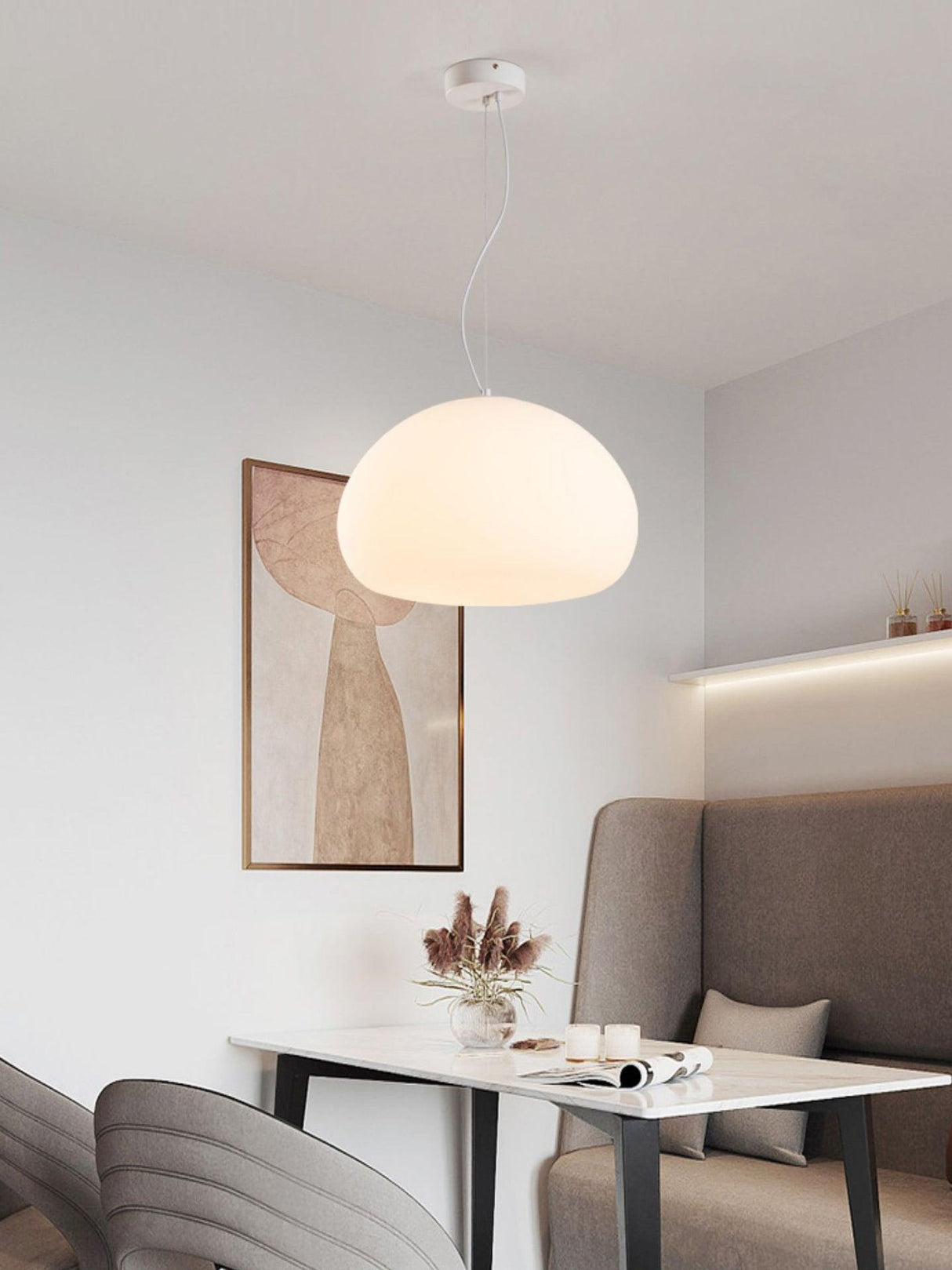 Minimalist Glass Pendant Light Dome Shaped White Shade - Product detail 13
