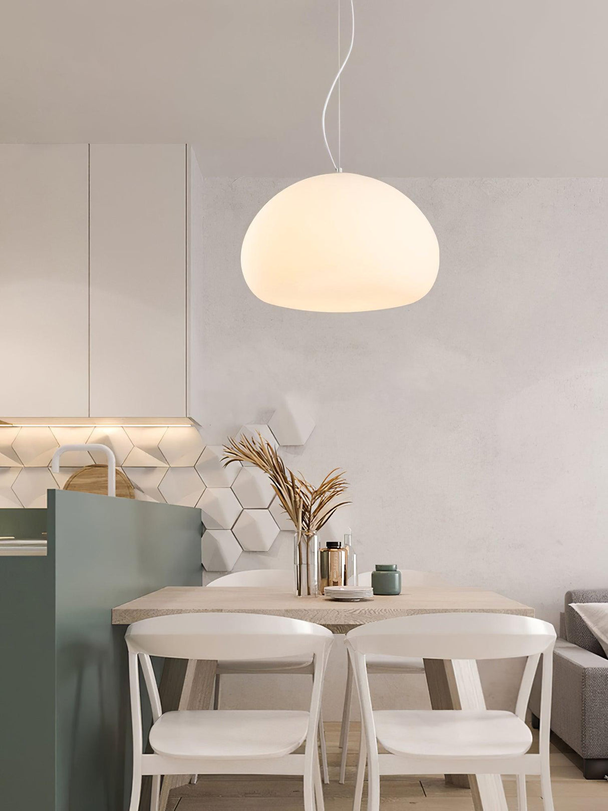 Minimalist Glass Pendant Light Dome Shaped White Shade - Product detail 10