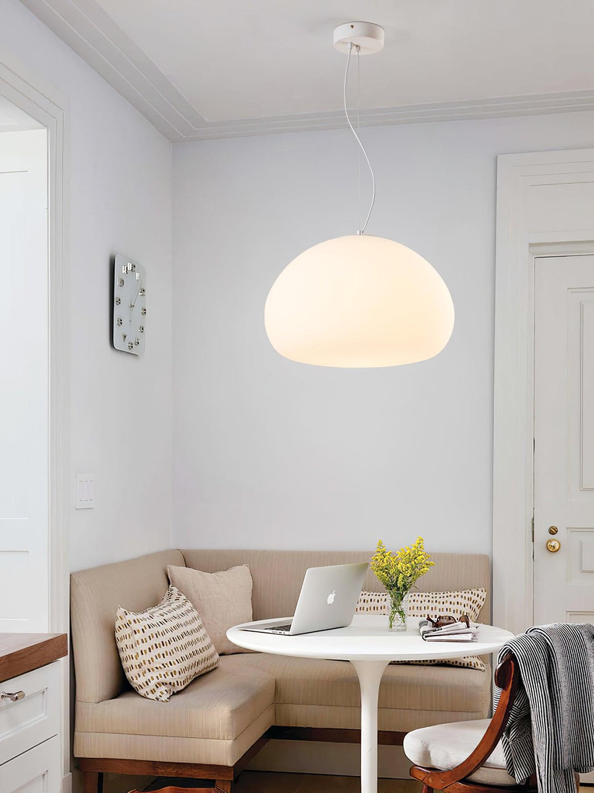 Minimalist Glass Pendant Light Dome Shaped White Shade - Product detail 11