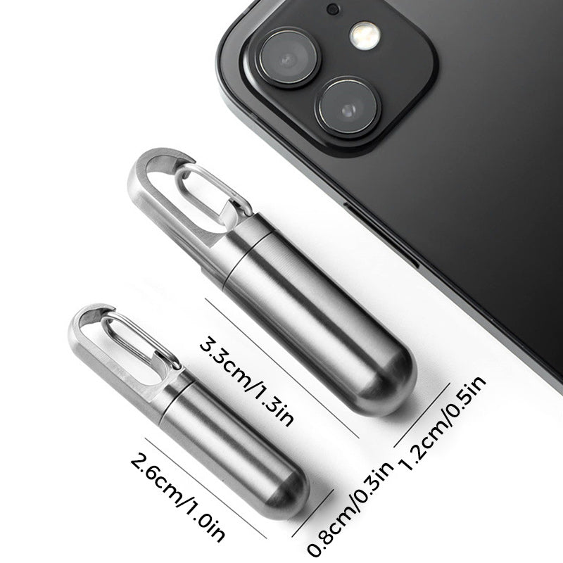 Stainless Steel Pill Box Waterproof Keychain Medication Container - Product showcase