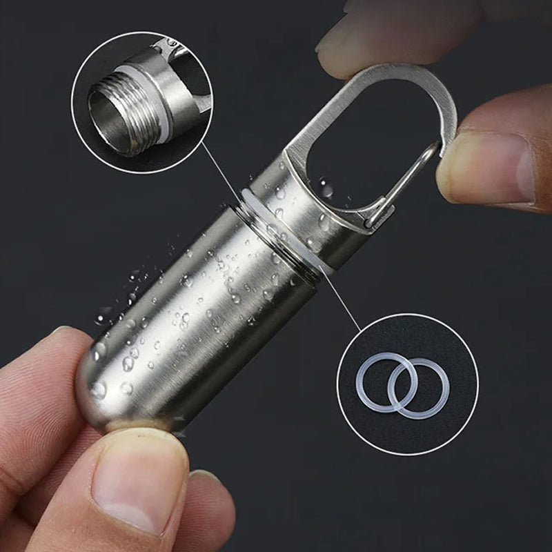 Stainless Steel Pill Box Waterproof Keychain Medication Container - Detailed view