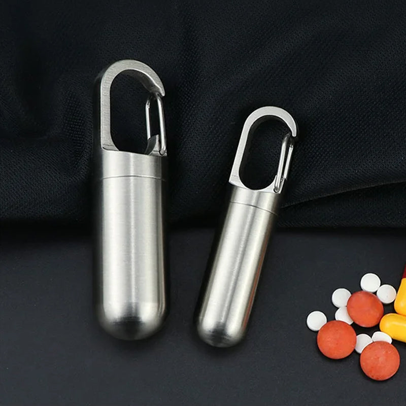 Stainless Steel Pill Box Waterproof Keychain Medication Container - Product detail 5