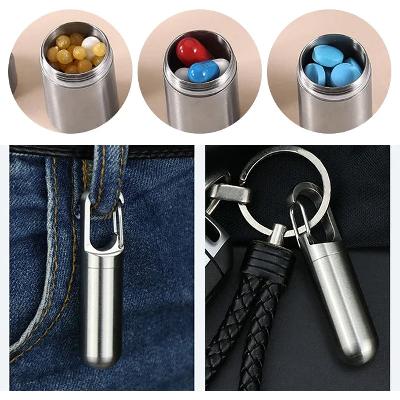 Stainless Steel Pill Box Waterproof Keychain Medication Container - Product detail 6
