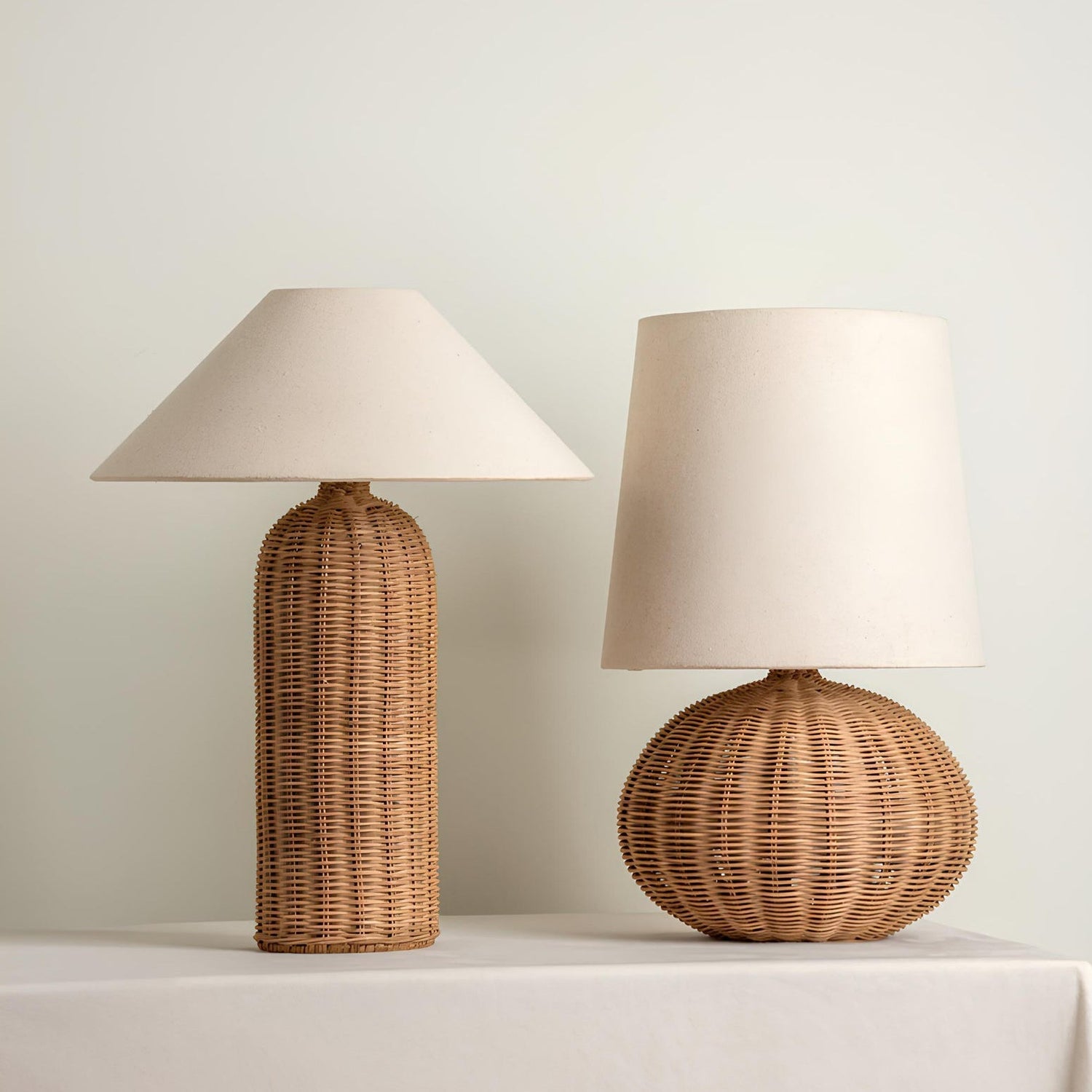 Rattan Table Lamp  Natural Woven Base With Linen Shade - Detailed view