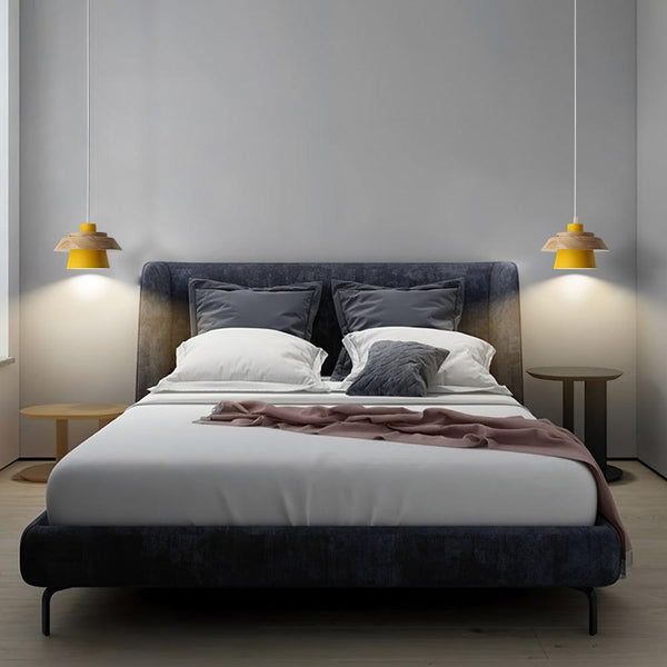 Modern Pendant Light Wood Glass Shade Design - Detailed view