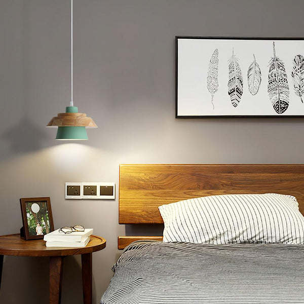 Modern Pendant Light Wood Glass Shade Design - Product detail 6