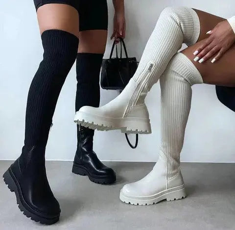 Ribbed Knit Boots Stretchy Knee High Design - Product detail 8