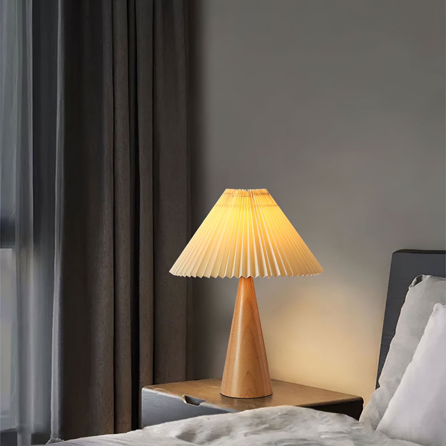 Wooden Table Lamp  Pleated Linen Shade Mid-Century Design - Product detail 9
