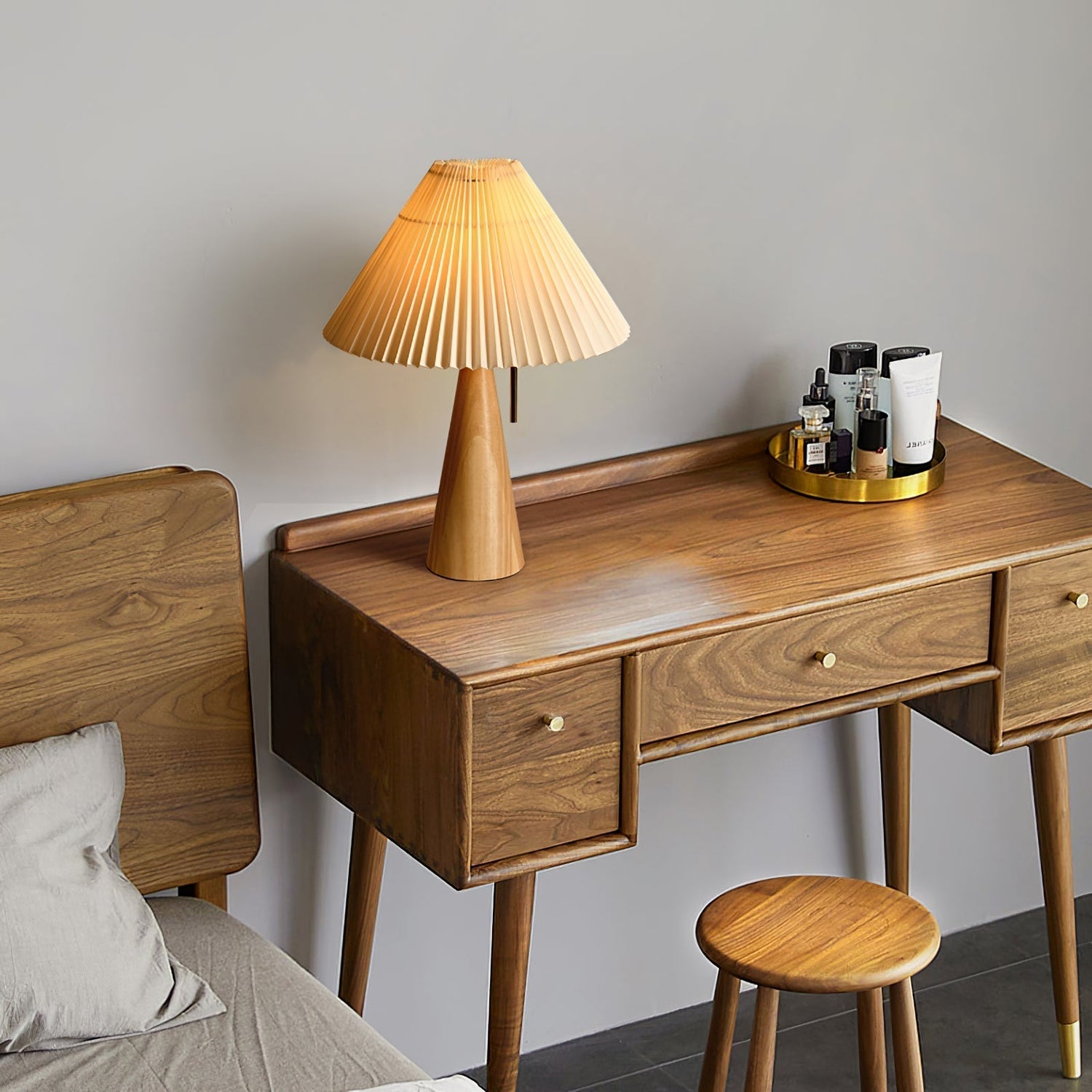 Wooden Table Lamp  Pleated Linen Shade Mid-Century Design - Product detail 10