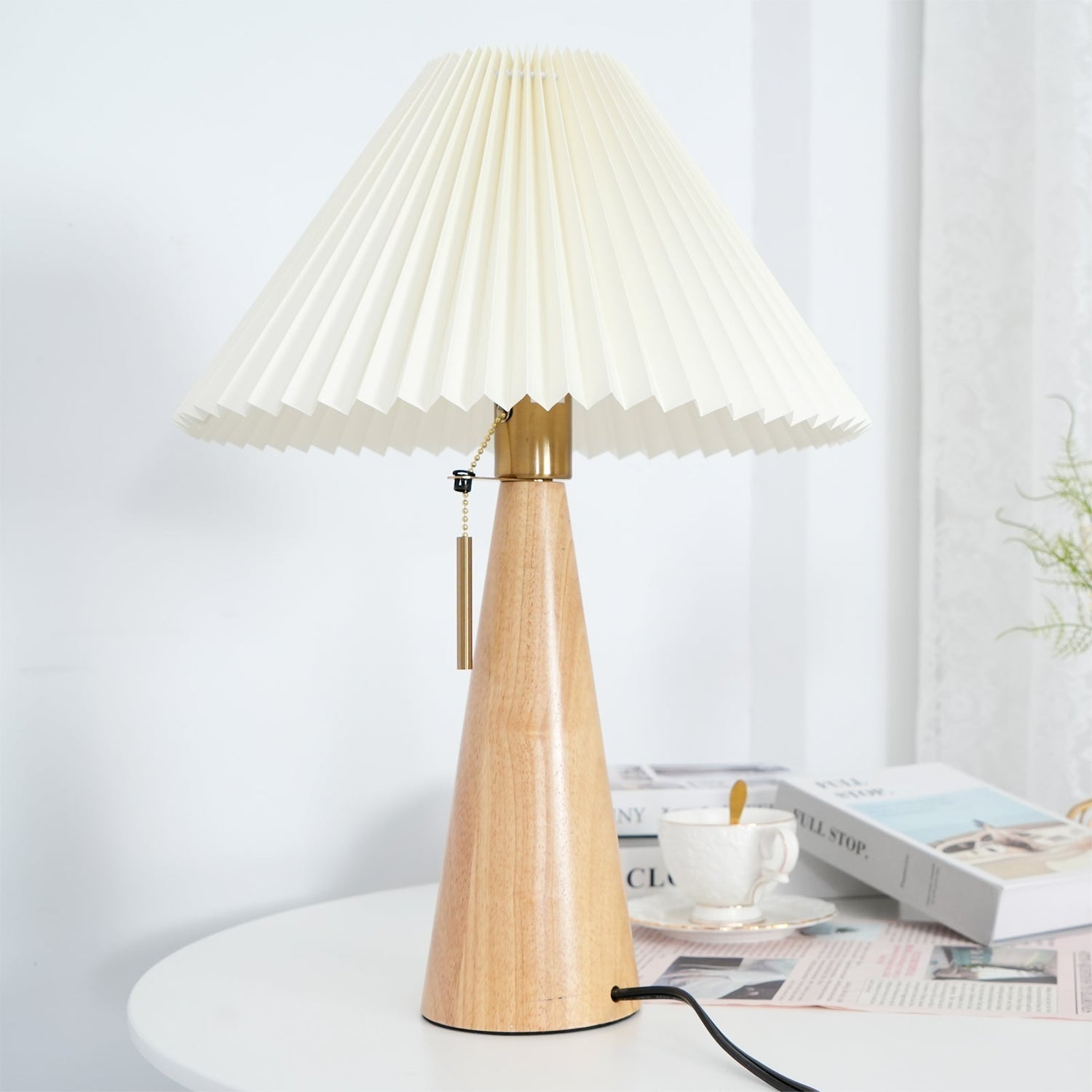 Wooden Table Lamp  Pleated Linen Shade Mid-Century Design - Product detail 19