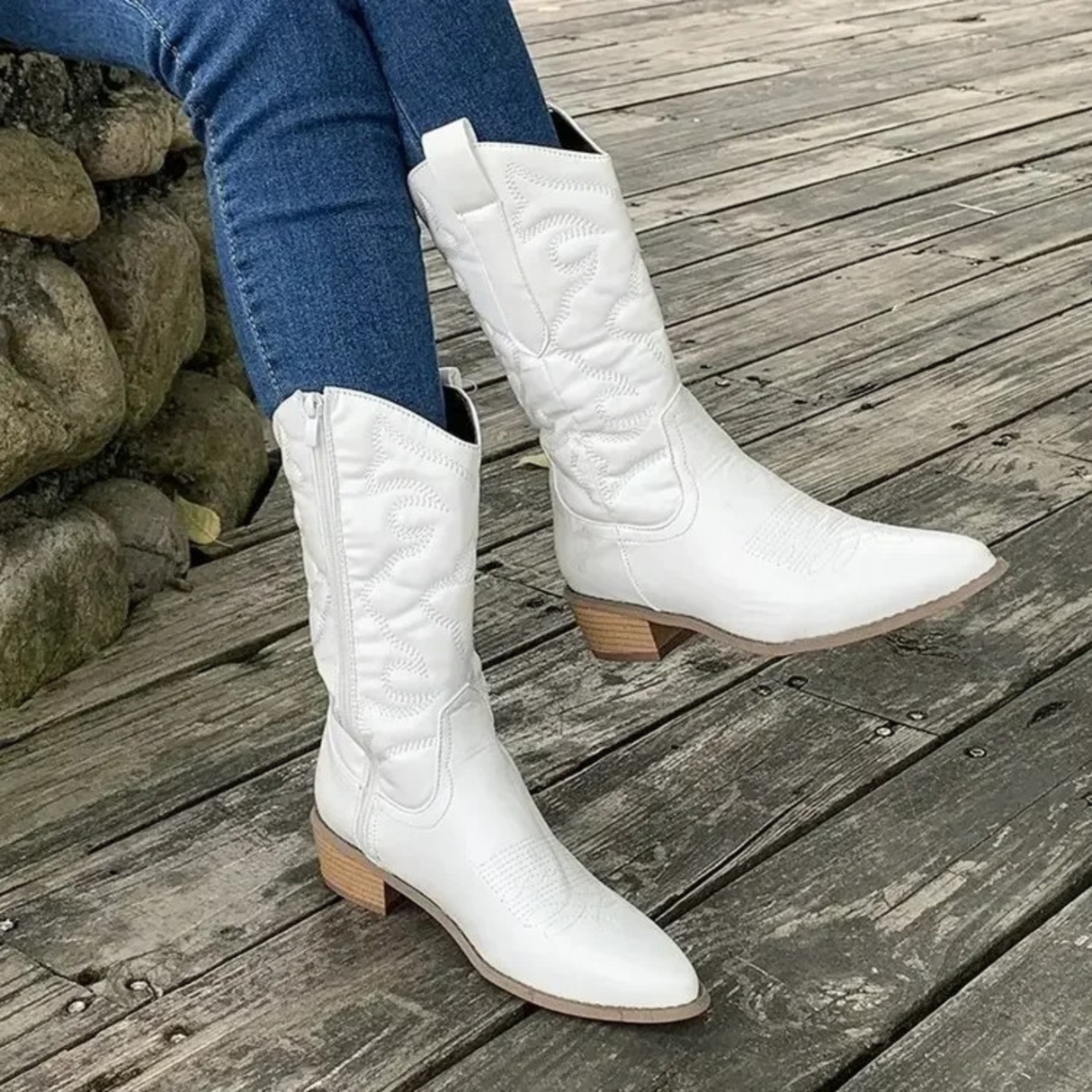 Western Metallic Boots Silver Leather Pointed Cowgirl Design - Product example
