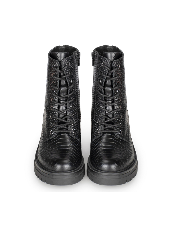 Python Pattern Combat Boots Black Textured Leather Design - Product example