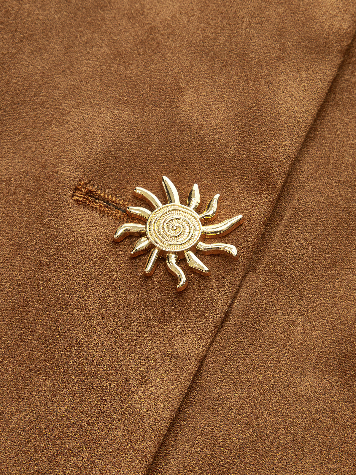 Brown Suede Blazer Fitted Metal Button Jacket - Product detail 8