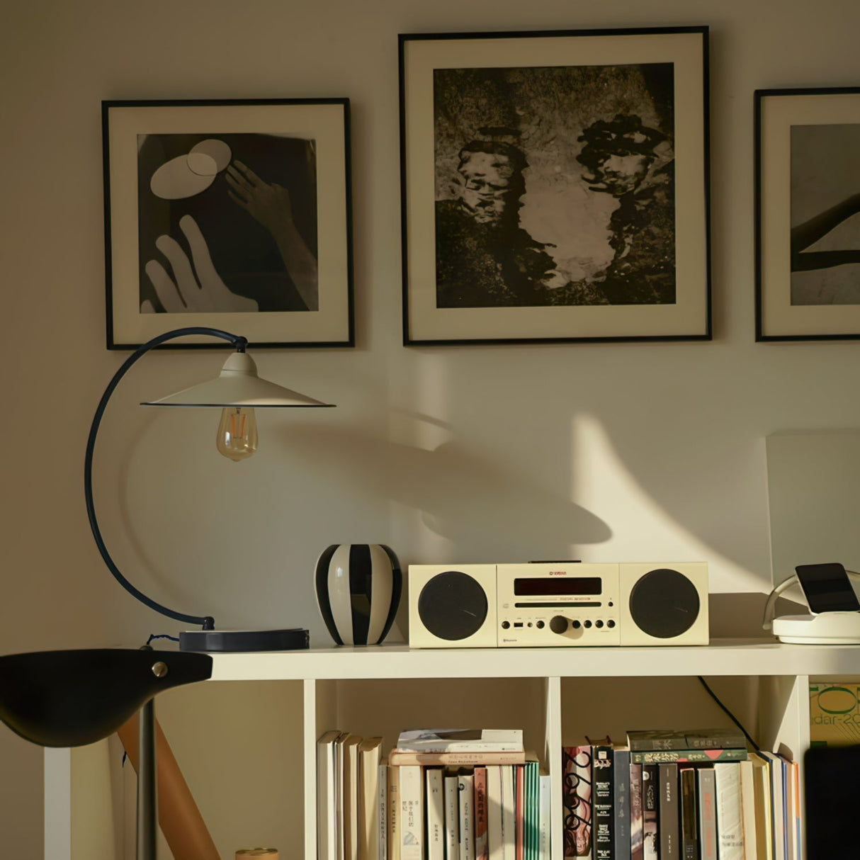 Modern Desk Lamp White Shade Blue Curved Design - Product detail 10