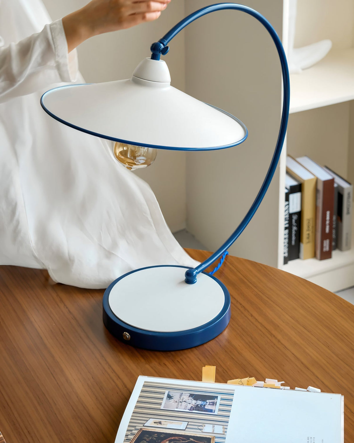 Modern Desk Lamp White Shade Blue Curved Design - Product detail 12