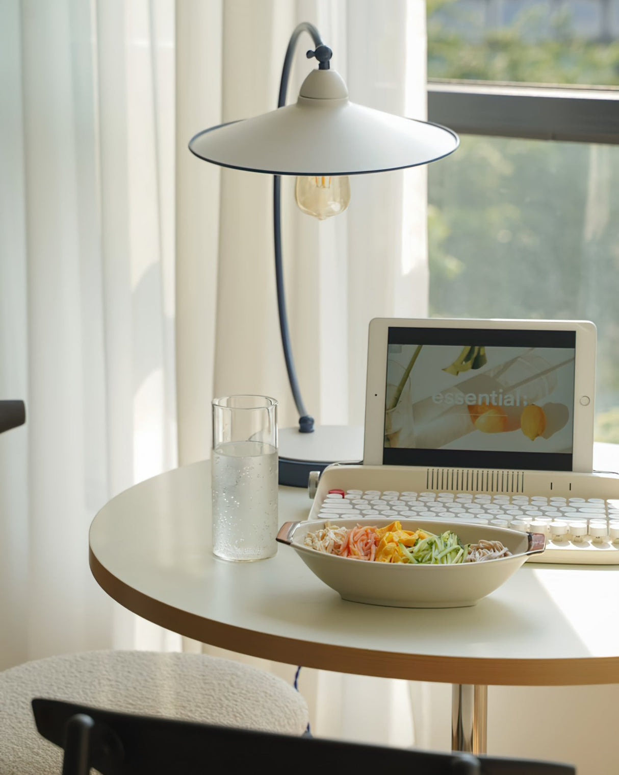 Modern Desk Lamp White Shade Blue Curved Design - Product detail 7