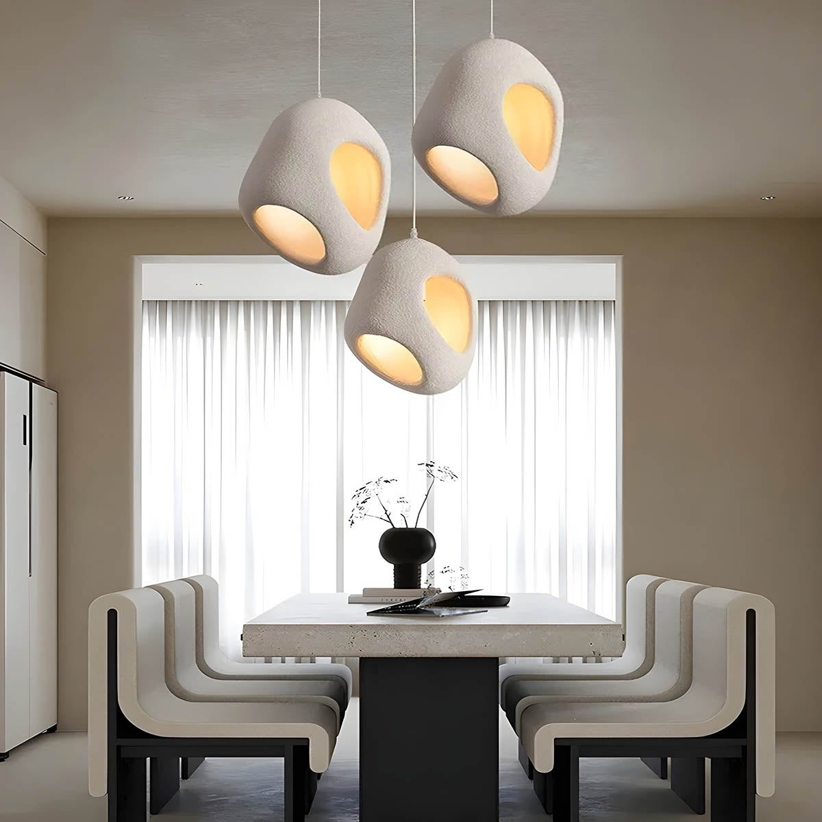 Modern Pendant Light Textured White Dual Opening Design - Product example