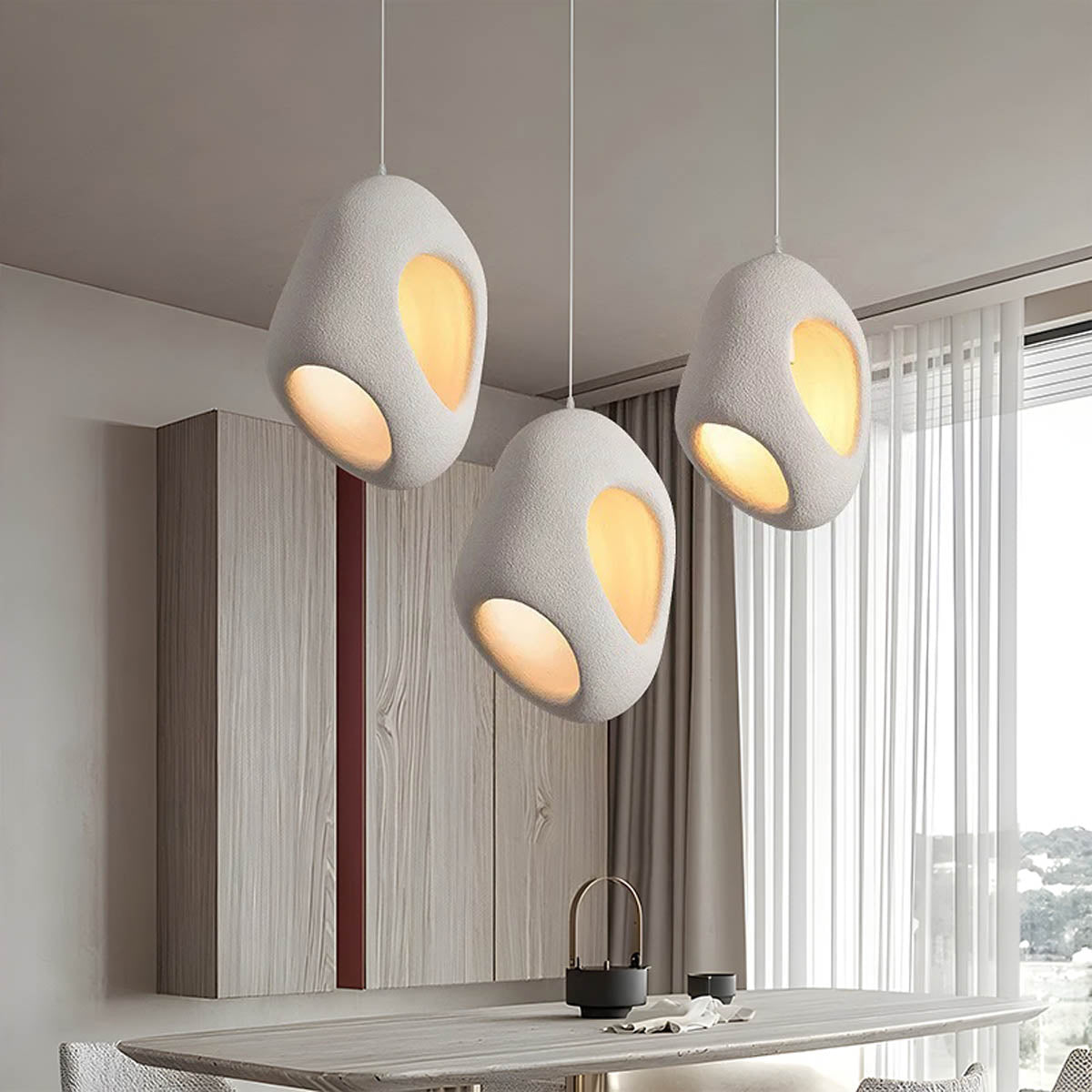 Modern Pendant Light Textured White Dual Opening Design - Detailed view