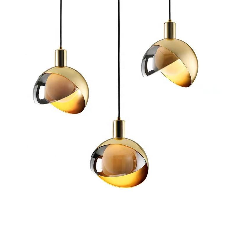 Modern Gold Pendant Light Smoke Glass Sphere Design - Detailed view
