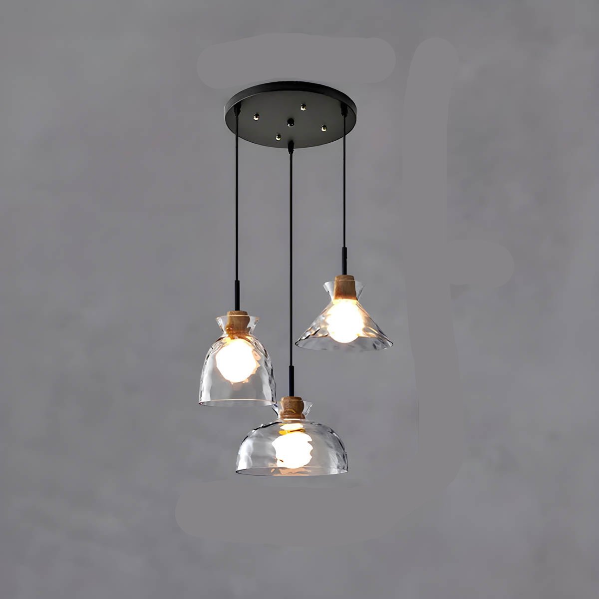 Modern Glass Pendant Light  Clear Dome Shades with Wood Accent - Product detail 7