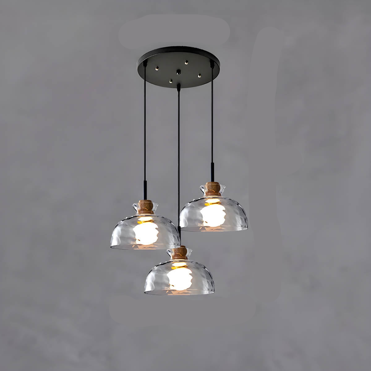 Modern Glass Pendant Light  Clear Dome Shades with Wood Accent - Product detail 14