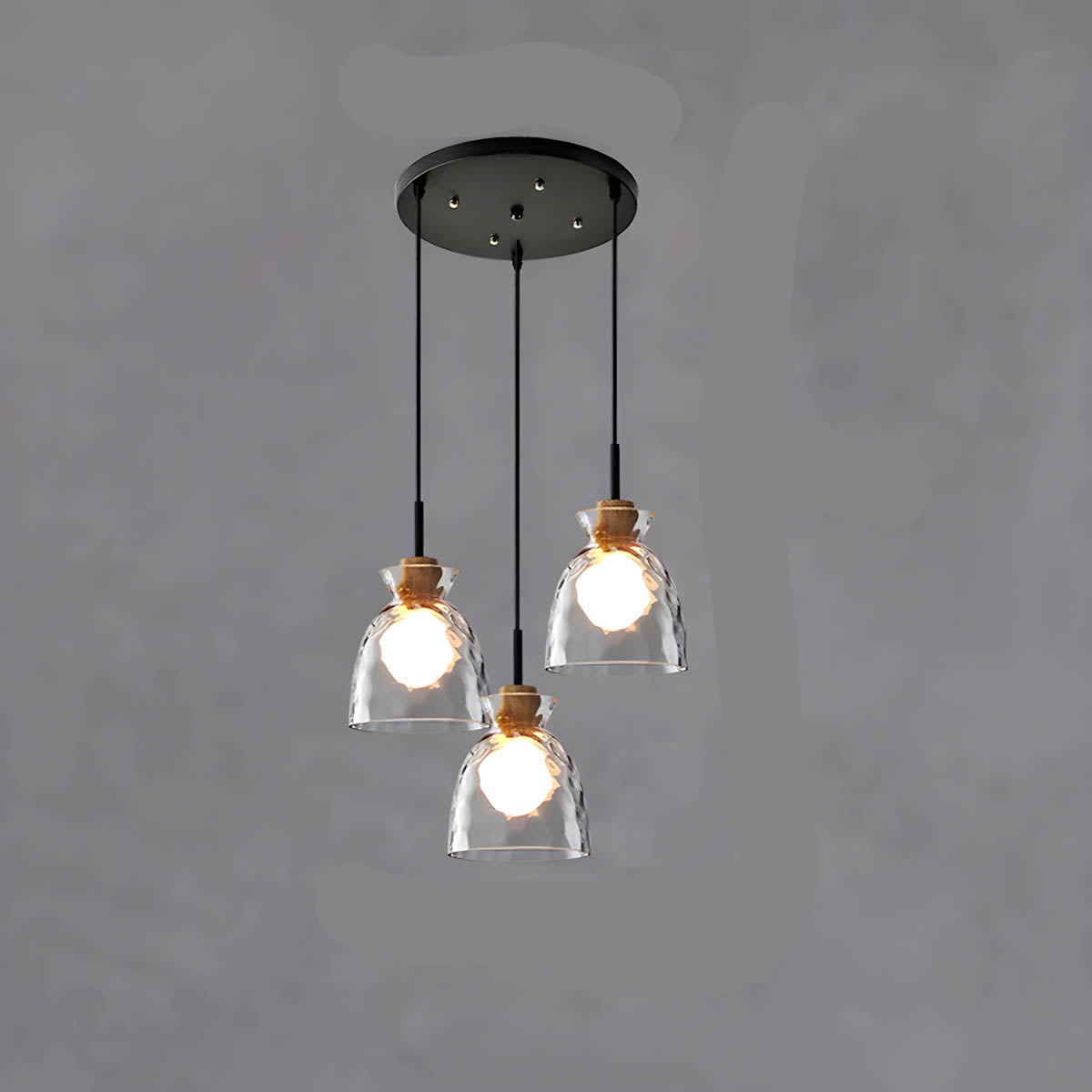 Modern Glass Pendant Light  Clear Dome Shades with Wood Accent - Product detail 11