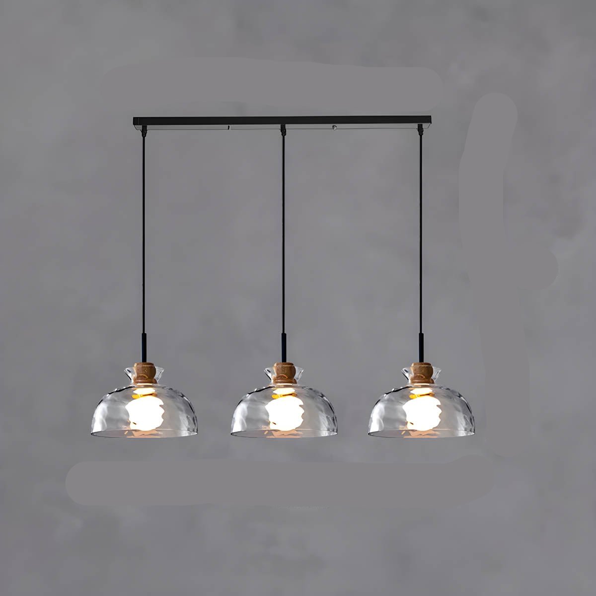Modern Glass Pendant Light  Clear Dome Shades with Wood Accent - Product detail 13