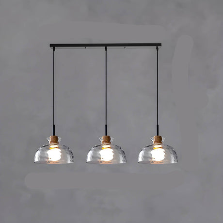 Modern Glass Pendant Light  Clear Dome Shades with Wood Accent - Product detail 13