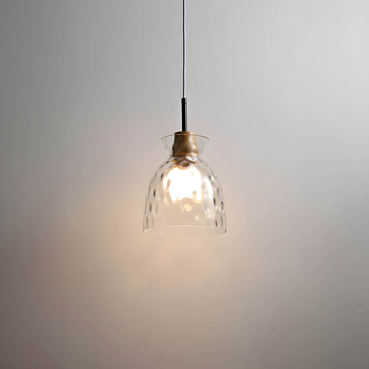 Modern Glass Pendant Light  Clear Dome Shades with Wood Accent - Product detail 9