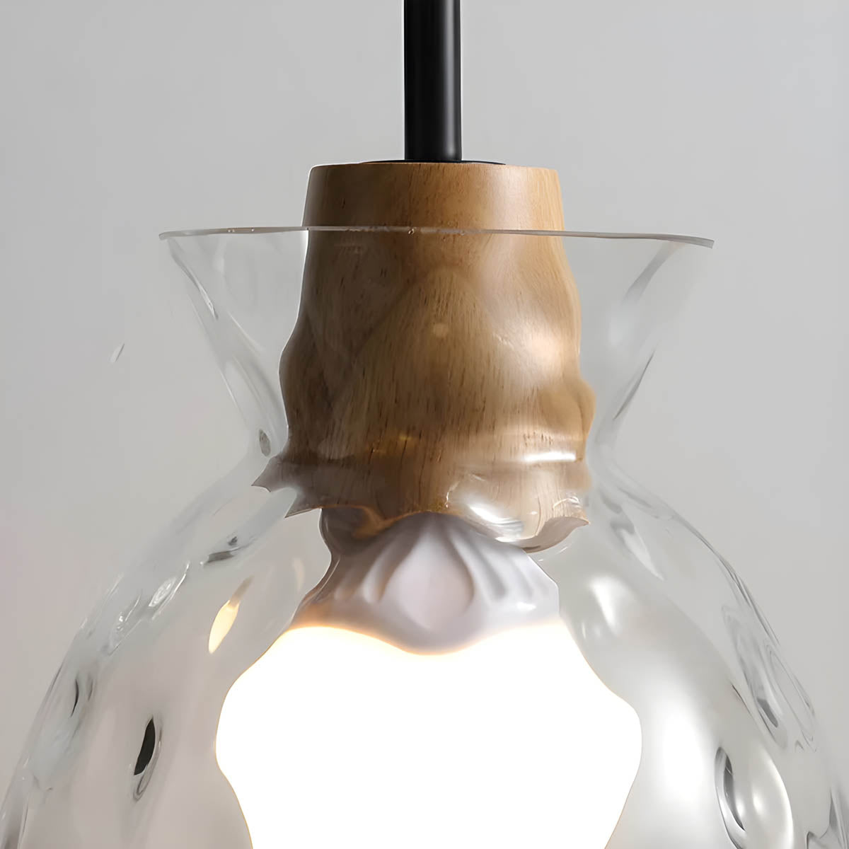 Modern Glass Pendant Light  Clear Dome Shades with Wood Accent - Product detail 6