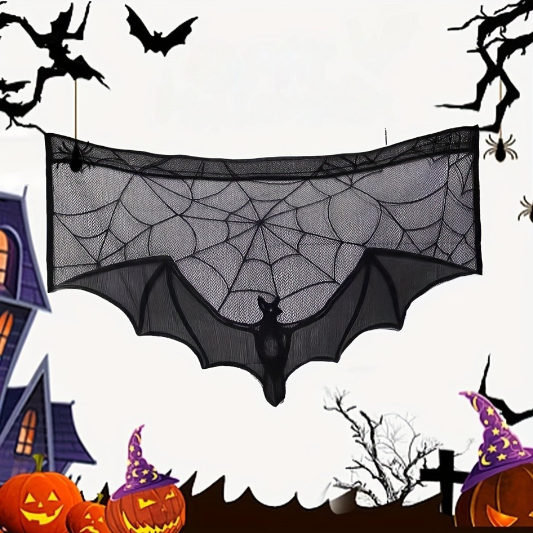 Halloween Lace Table Runner  Bat And Spiderweb Design - Detailed view