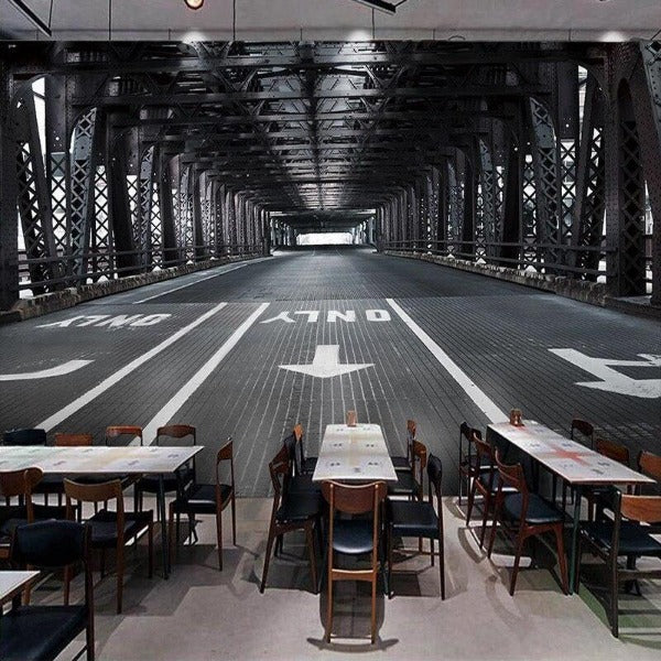 Industrial Bridge Mural Wallpaper | Urban Steel Structure Perspective